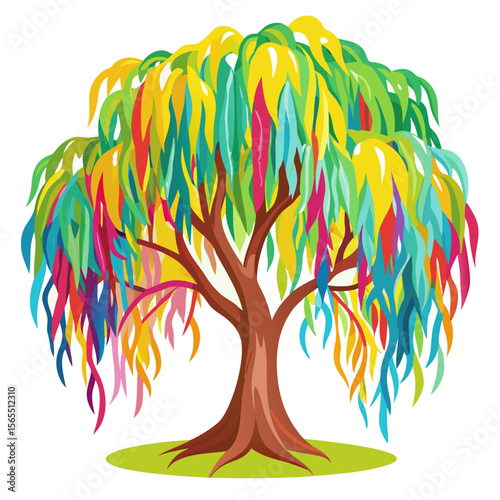 Willow tree with colorful leaves