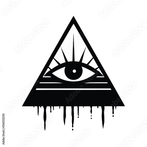 Eye in triangle with dripping paint black silhouette vector illustration