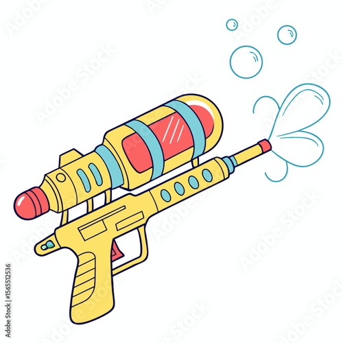 Yellow water gun shooting blue water vector