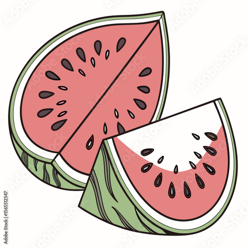 Watermelon slices with seeds fruit pink