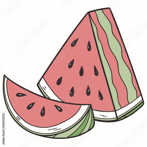 Pink green striped watermelon slices fruit food