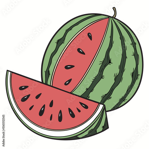 Watermelon slice and whole fruit summer sweet
