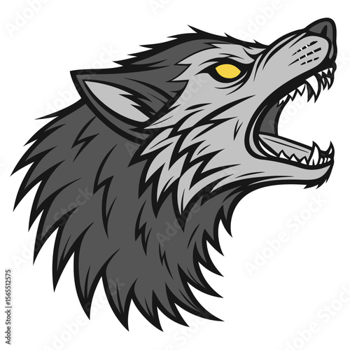 Fierce grey wolf head roaring animal snarling