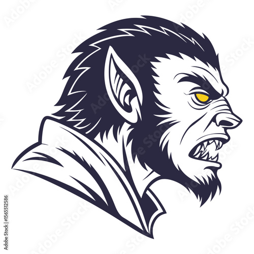 Fierce werewolf profile snarling with yellow eyes monster