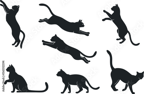 Black Cat Silhouettes Vector Illustration Set