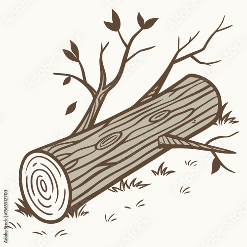 Fallen log with branches and grass wood tree