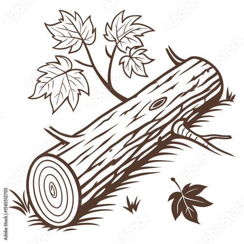 Fallen log with leaves and grass wood tree