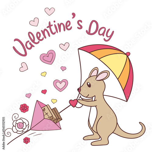 Playful Curious Kangaroo design, styled with with a rainbow kite and Valentine Blush shades in a Valentine's Day setting