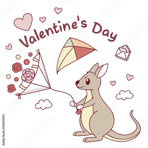 Playful Curious Kangaroo design, styled with with a rainbow kite and Valentine Blush shades in a Valentine's Day setting
