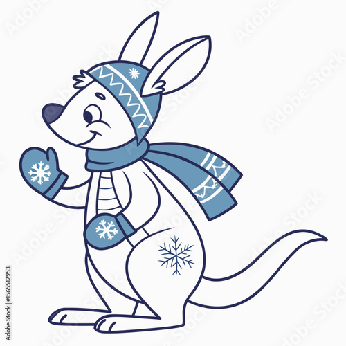Cute Playful Kangaroo, accessorized with wearing a cape, in a Cozy winter world – Frosty Winter palette vector