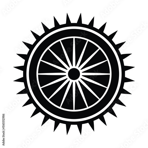 Abstract spiky flower shape black and white silhouette vector illustration