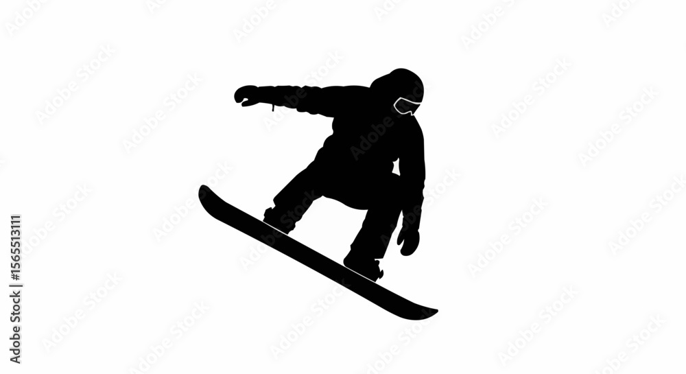 Fototapeta premium Snowboarder Jumping Silhouette Vector – Winter Sports, Extreme Action, and Snow Adventure Concepts