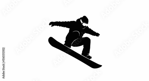 Snowboarder Jumping Silhouette Vector – Winter Sports, Extreme Action, and Snow Adventure Concepts