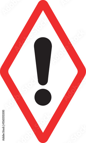 Red diamond hazard symbol with black exclamation mark on white background