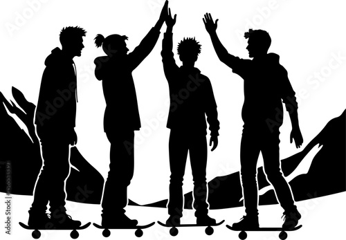 Skateboarders in Mountains Silhouette vector bundle