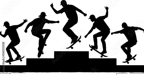 Skateboarders in Mountains Silhouette vector bundle