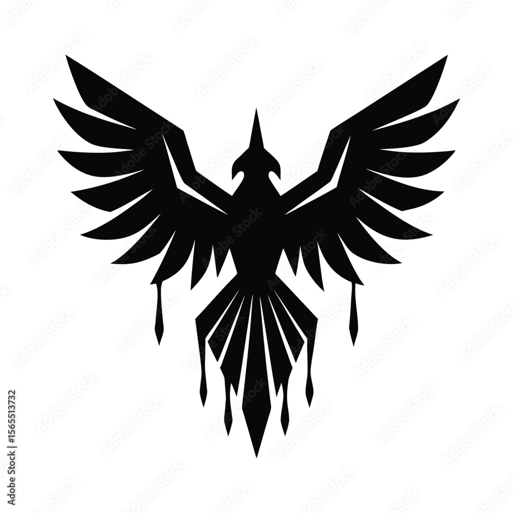 Obraz premium Abstract phoenix bird with spread wings black silhouette vector illustration