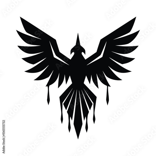 Abstract phoenix bird with spread wings black silhouette vector illustration