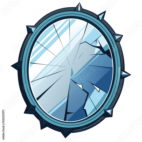 A broken mirror reflecting a distorted image, isolated on a clean background, symbolizing imperfection or shattered reality