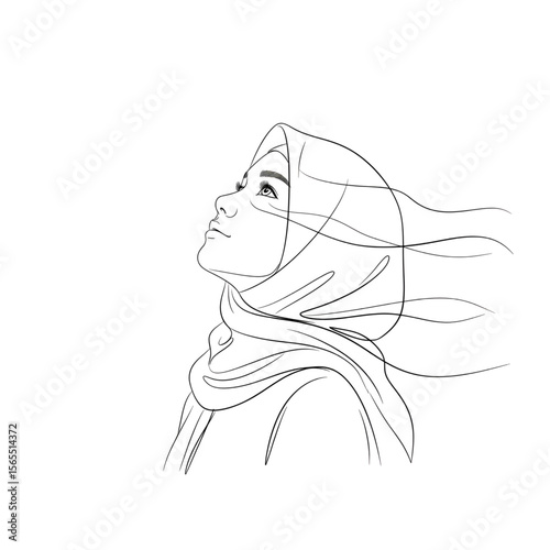 Hijabi girl feeling the wind, scarf blowing in breeze