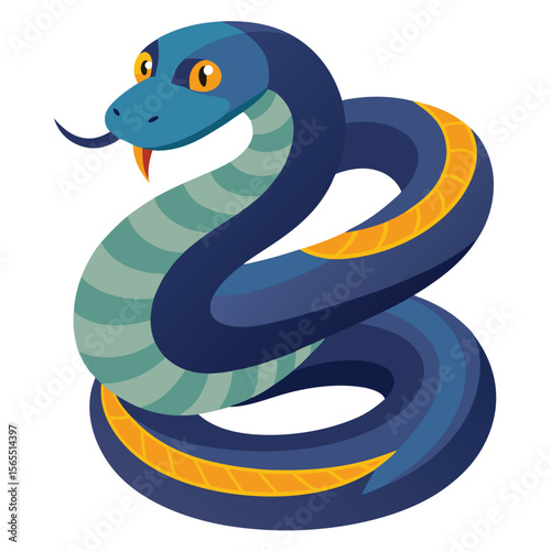 A calm snake coiled up neatly, isolated on a clean white background, showing its serene and elegant form