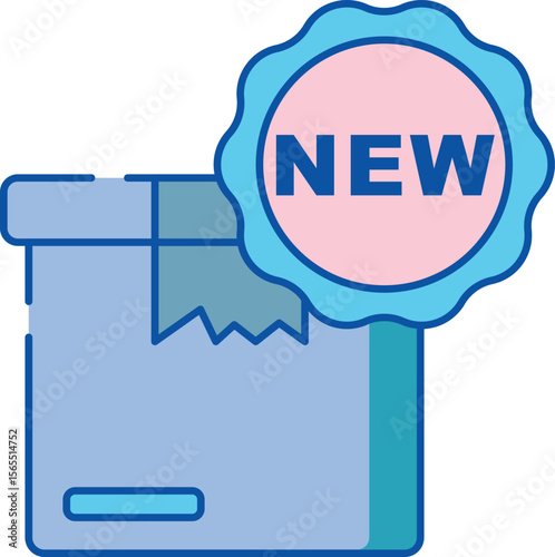 Modern graphic icon representing new arrivals suitable for e commerce retail and notification systems presented in a clean vector format
