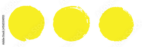 Brush yellow stroke circle frame, hand drawn rough scribble texture effect yellow circle, grunge crayon stamp. vector brush strokes circles of paint .