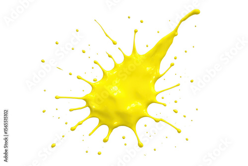 Yellow paint splattering, generating energetic droplets, spreading vibrant color against transparent surface
