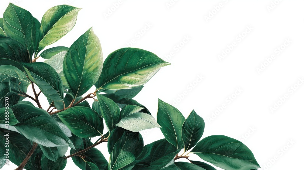 A white background with green leaves on it A white background with green leaves on it