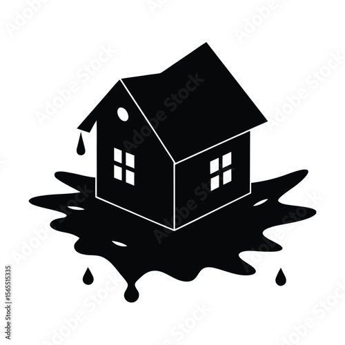 Leaking house with liquid silhouette vector illustration