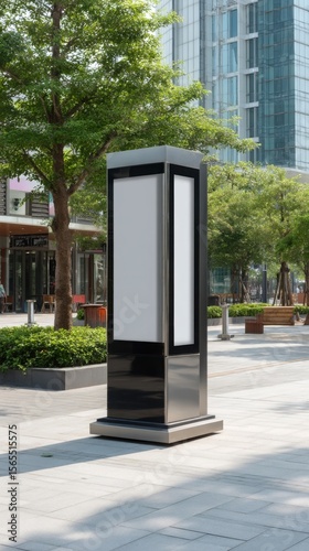 Urban Advertising Kiosk in Modern Architecture City Square with Empty Space