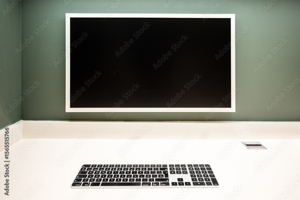 custom made wallpaper toronto digitalMinimalist workspace with wall-mounted monitor and keyboard
