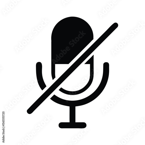 Vector illustration of a 3D microphone icon, a business communication tool symbol a minimalist flat design icon of a microphone audio sound muted silhouette vector illustration line art on white
