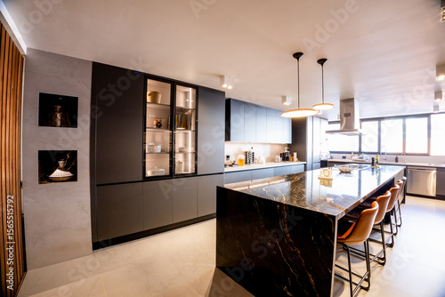 Modern luxury kitchen design with elegant marble accents