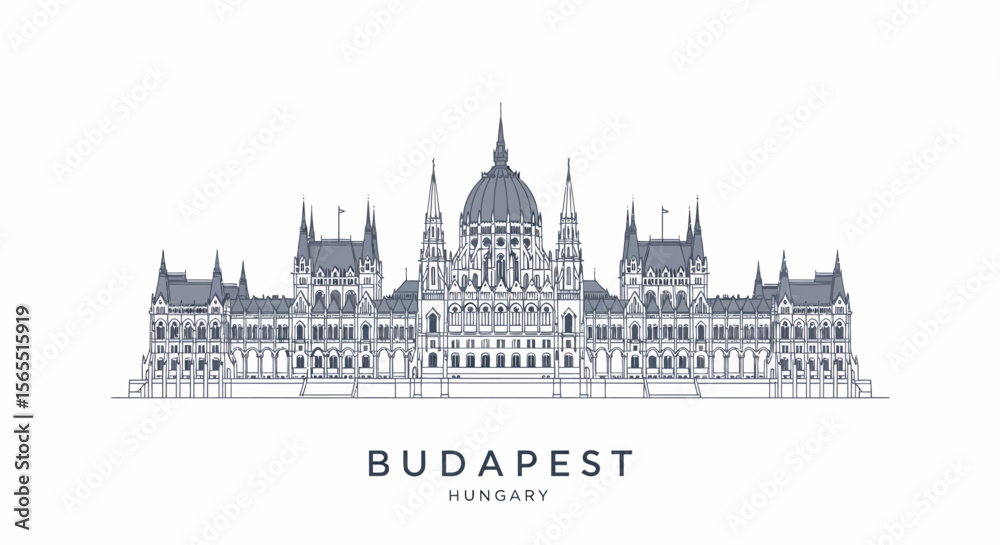 Fototapeta premium Detailed Line Art of the Hungarian Parliament Building in Budapest