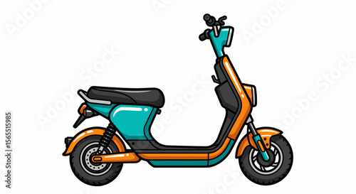 Teal and Orange Electric Scooter Illustration, Side View