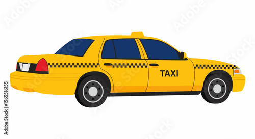 Yellow Taxi Cab Illustration with Black Checkered Details and Text