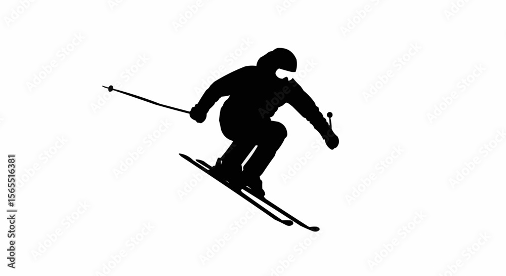 Fototapeta premium Alpine Skier Mid-Air Silhouette Vector – Winter Sports, Ski Jump, and Extreme Action Concepts