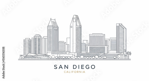 San Diego California Skyline Vector Illustration in Minimalist Style