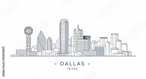 Minimalist Dallas Skyline Illustration with Geometric Building Outlines