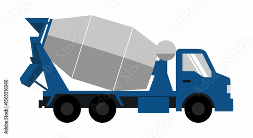Side View of a Blue Concrete Mixer Truck with Gray Hopper