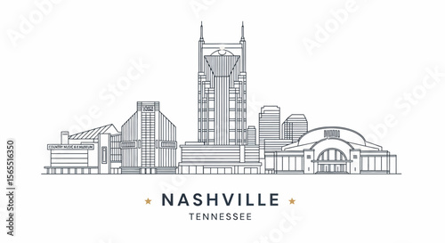 Nashville, Tennessee Skyline: Minimalist Black and White Illustration