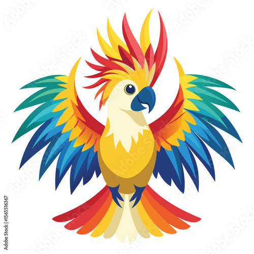 A colorful cockatoo bird spreading its wings, isolated on a clean white background, displaying vibrant beauty