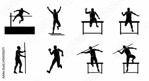 Black Silhouettes of Athletes Performing Various Track and Field Events