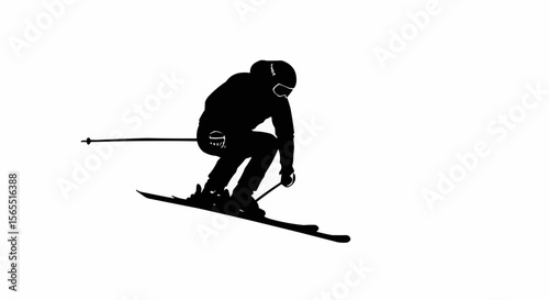 Alpine Skier Mid-Air Silhouette Vector – Winter Sports, Ski Jump, and Extreme Action Concepts