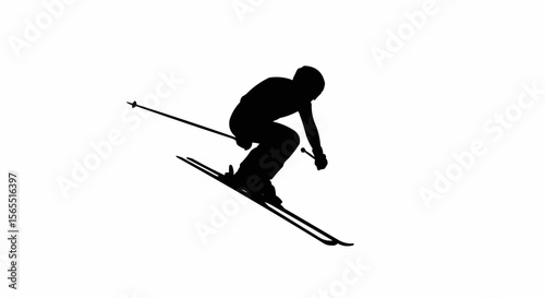Alpine Skier Mid-Air Silhouette Vector – Winter Sports, Ski Jump, and Extreme Action Concepts