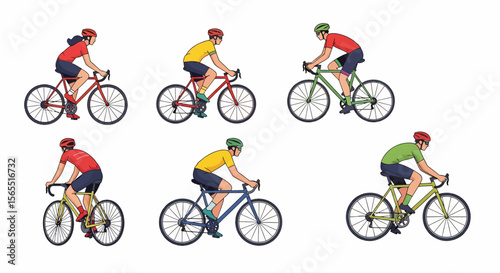 Cyclists in Action: Colorful Road Bikes with Riders in Sportswear