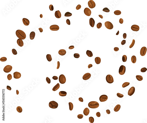 Flying curve swirl line with coffee beans vector illustration on transparent background