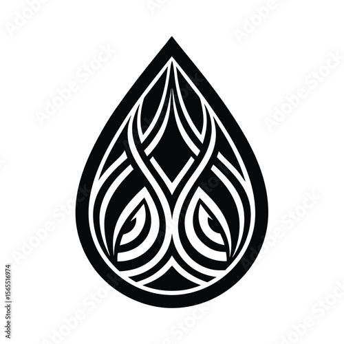 Abstract floral teardrop shape decorative design silhouette vector illustration