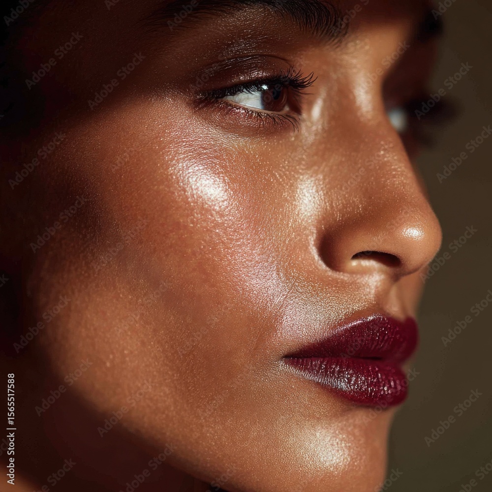 Naklejka premium Radiant Skin Beauty: Glow with Elegance in Light and Shadow Contrast